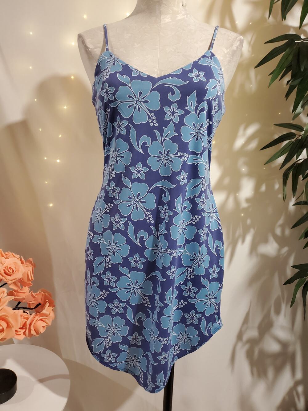 Vtg 90s Y2k Candy Rocket Asymmetrical Hawaiian Dress Junior L Tropical Island